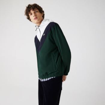 Lacoste Lightweight Colorblock Hooded Jacket Pánské - Bunda Zelene / Tmavě Blankyt Blankyt / Bílé |